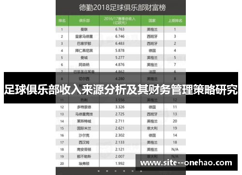 足球俱乐部收入来源分析及其财务管理策略研究